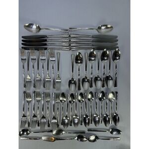 Vintage Holmes & Edwards 1950s May Queen Silverplate Inlaid Flatware 52 Pieces